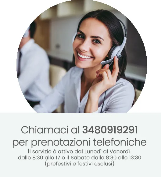 Chiamaci al 3480919291 per prenotazioni telefoniche. Il servizio &egrave; attivo dal luned&igrave; al venerd&igrave; dalle 8:30 alle 17 e il sabato dalle 8:30 alle 13:30 (prefestivi e festivi esclusi).